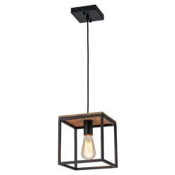 Aged Oak Iron Square Cage Single Kitchen Pendant Light