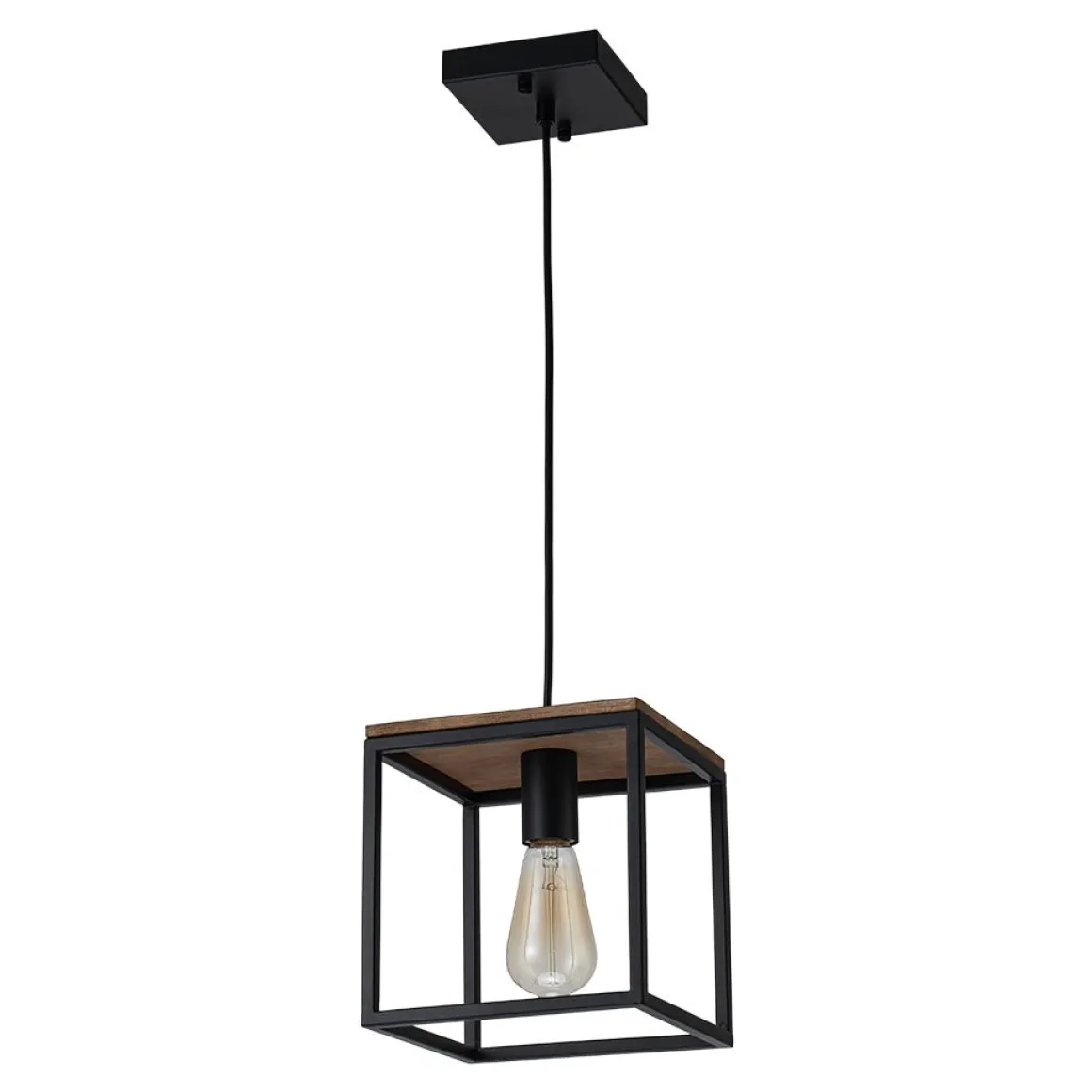 Aged Oak Iron Square Cage Single Kitchen Pendant Light