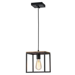 Aged Oak Iron Square Cage Single Kitchen Pendant Light