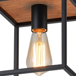 Aged Oak Iron Square Cage Single Kitchen Pendant Light