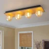 Amber Textured Glass Linear Wooden Semi Flush Mount / Wall Light