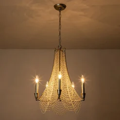 Antique Candle Style Crystal Bead Empire Chandelier