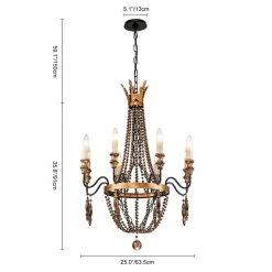 Antique Wood Beaded Empire Chandelier