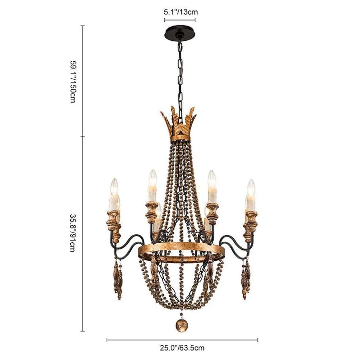 Antique Wood Beaded Empire Chandelier