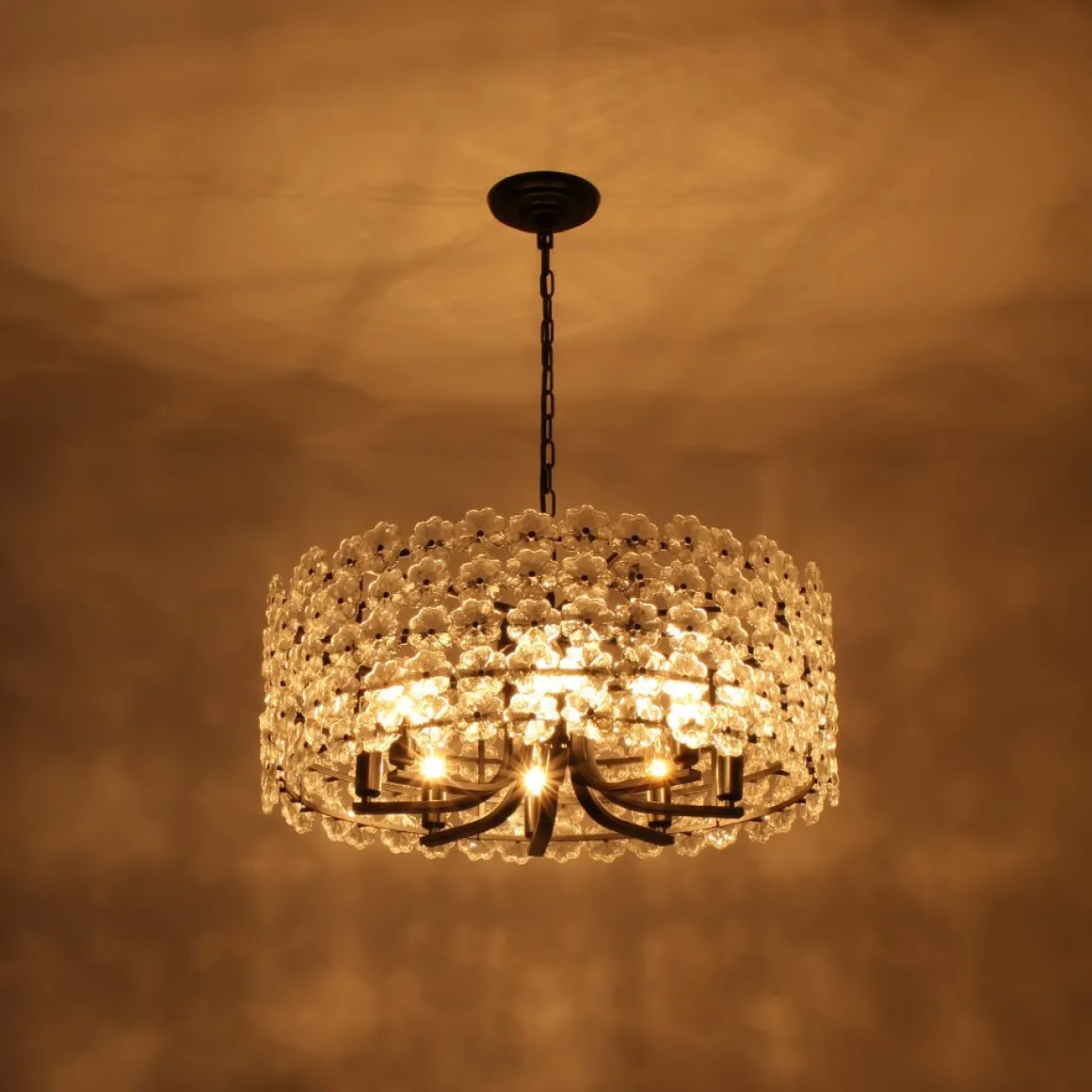 Art Deco Blossom Floral Cage Drum Lantern Pendant Light
