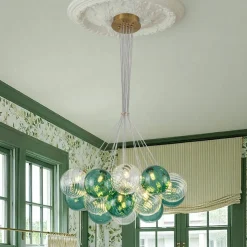 Art Deco Blue Hue Cluster Glass Globe Bubble Chandelier