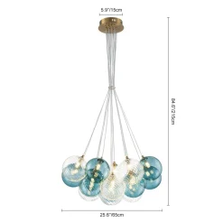 Art Deco Blue Hue Cluster Glass Globe Bubble Chandelier