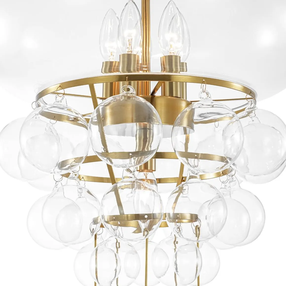 Art Deco Brass Tiered Clear Glass Jellyfish Style Chandelier