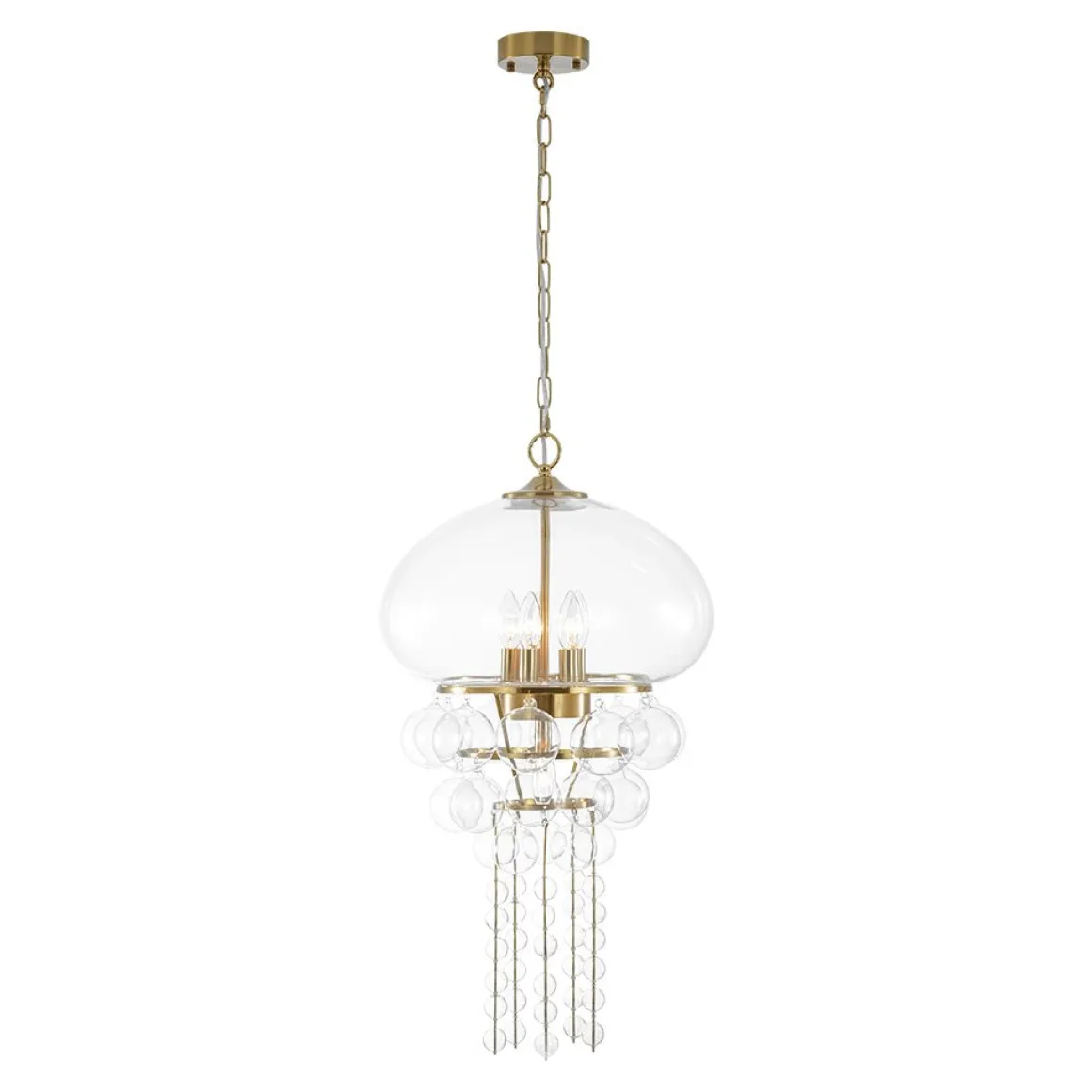 Art Deco Brass Tiered Clear Glass Jellyfish Style Chandelier