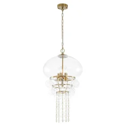 Art Deco Brass Tiered Clear Glass Jellyfish Style Chandelier