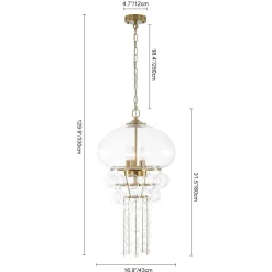 Art Deco Brass Tiered Clear Glass Jellyfish Style Chandelier
