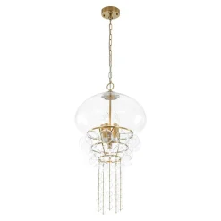 Art Deco Brass Tiered Clear Glass Jellyfish Style Chandelier