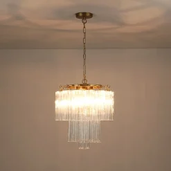 Art Deco Cluster Glass Textured Tube Round Tiered Chandelier