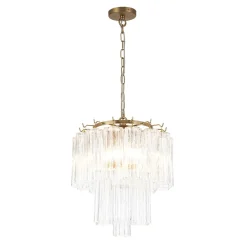 Art Deco Cluster Glass Textured Tube Round Tiered Chandelier