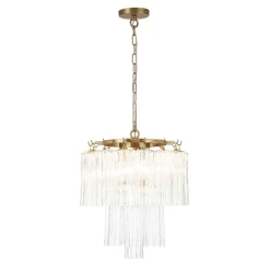 Art Deco Cluster Glass Textured Tube Round Tiered Chandelier