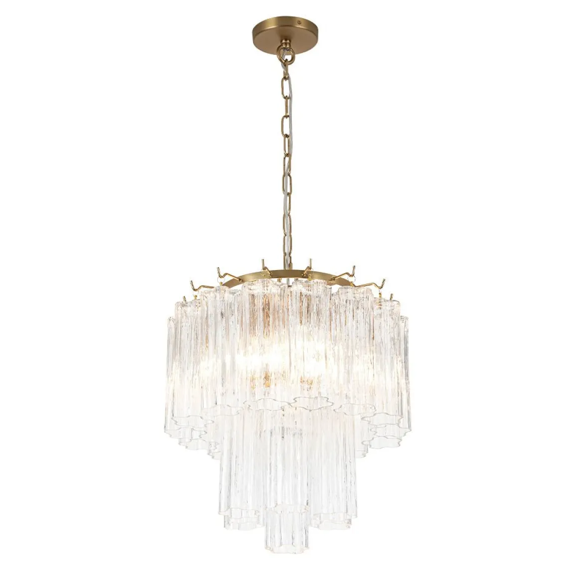 Art Deco Cluster Glass Textured Tube Round Tiered Chandelier
