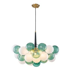 Art Deco Cluster Green Frosted White Glass Bubble Chandelier