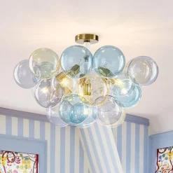 Art Deco Colorful Glass Cluster Bubble Semi Flush Chandelier
