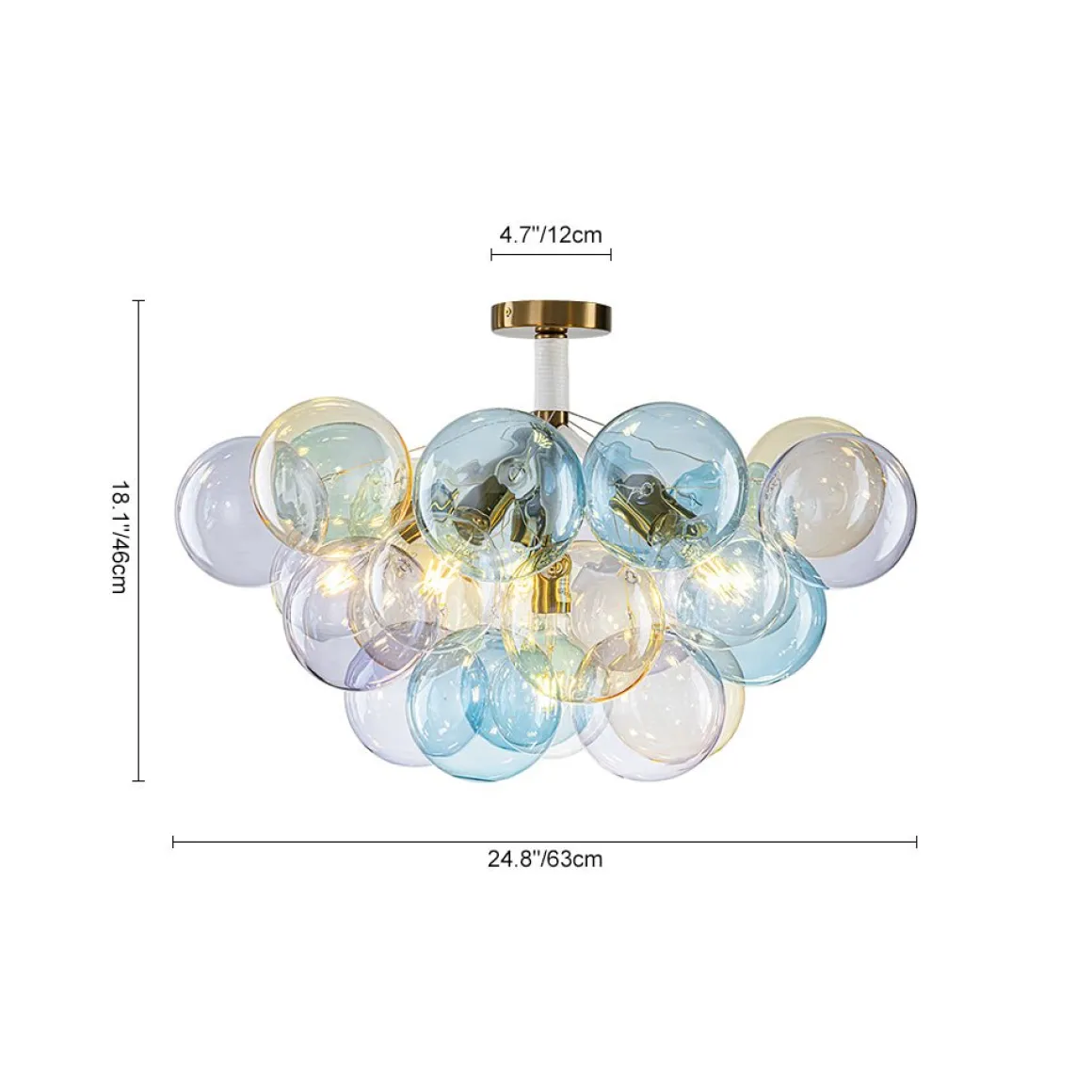 Art Deco Colorful Glass Cluster Bubble Semi Flush Chandelier