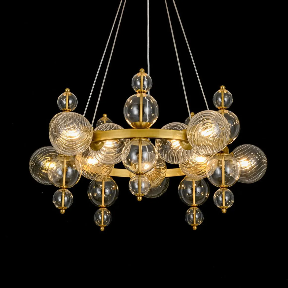 Art Deco 10-Light Glass Globe Bubble Circle Chandelier