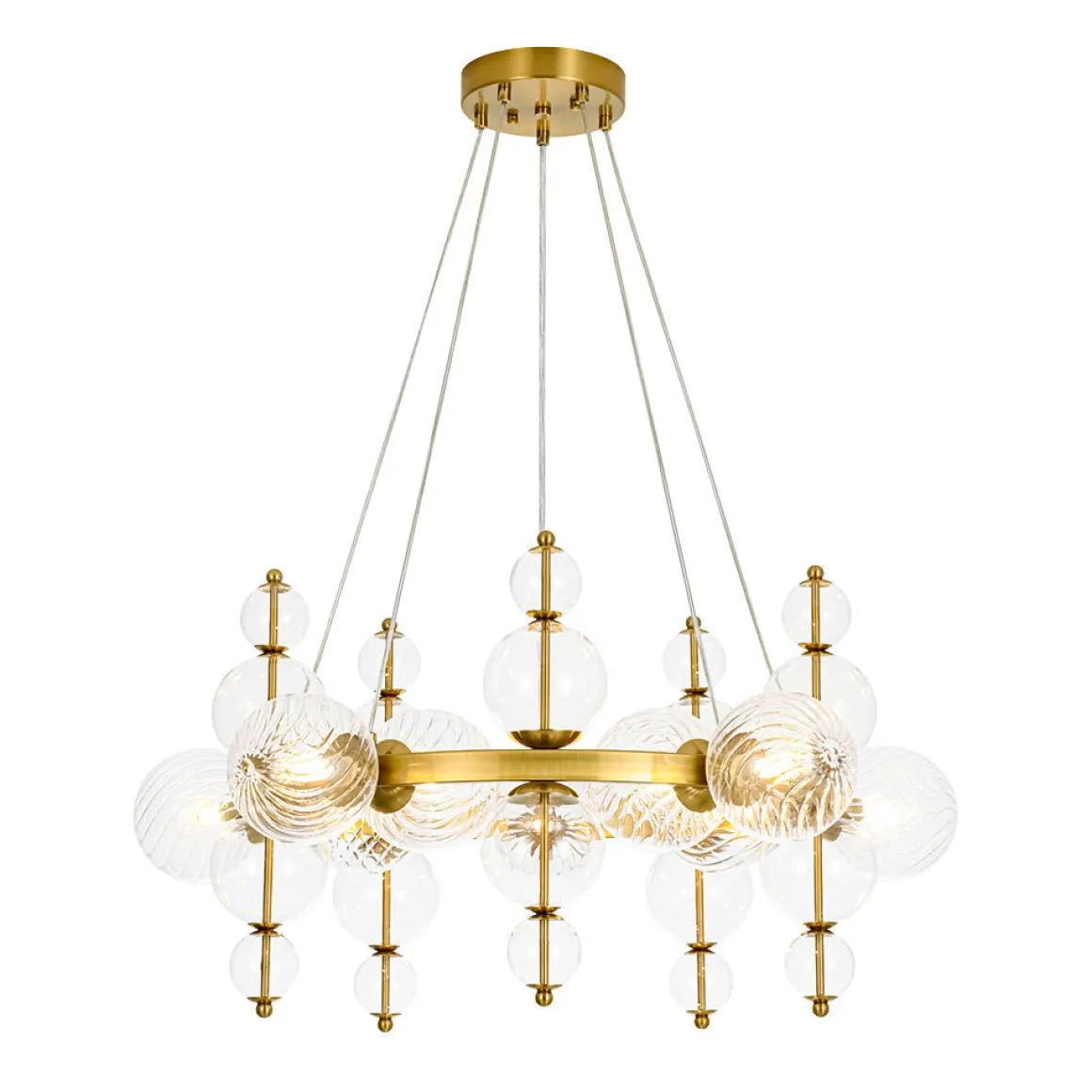 Art Deco 10-Light Glass Globe Bubble Circle Chandelier
