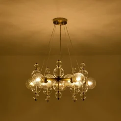 Art Deco 10-Light Glass Globe Bubble Circle Chandelier