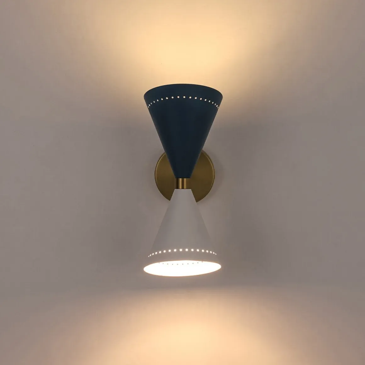 Art Deco 2-Light Up Down Dual Cone Wall Sconce
