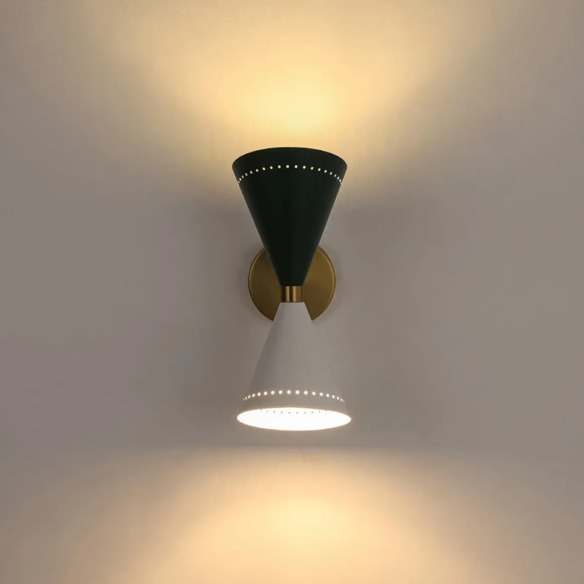 Art Deco 2-Light Up Down Dual Cone Wall Sconce
