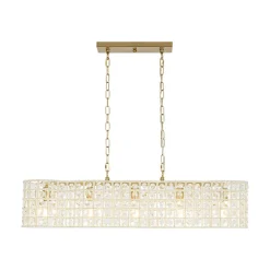 Art Deco Luxury Brass Crystal Linear Cage Island Chandelier