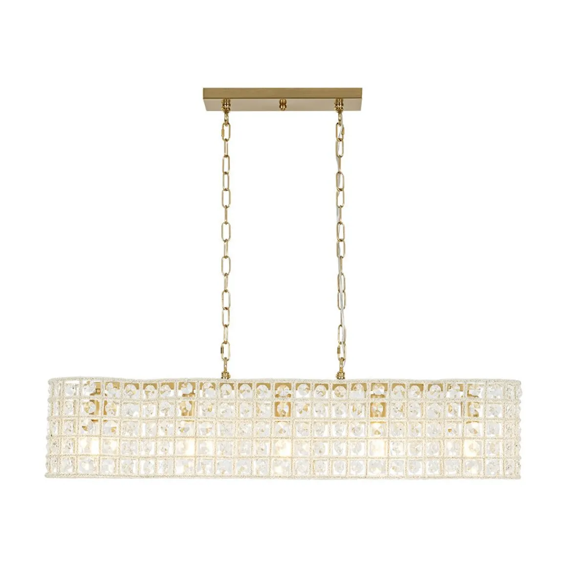 Art Deco Luxury Brass Crystal Linear Cage Island Chandelier