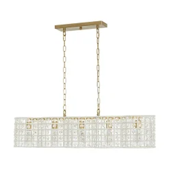 Art Deco Luxury Brass Crystal Linear Cage Island Chandelier