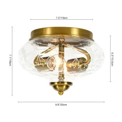 Art Deco Mistletoe Pattern Etched Glass Round Flush Mount Light
