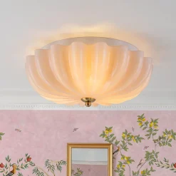 Art Deco Pleated Flower Shine Glass Semi Flush Mount