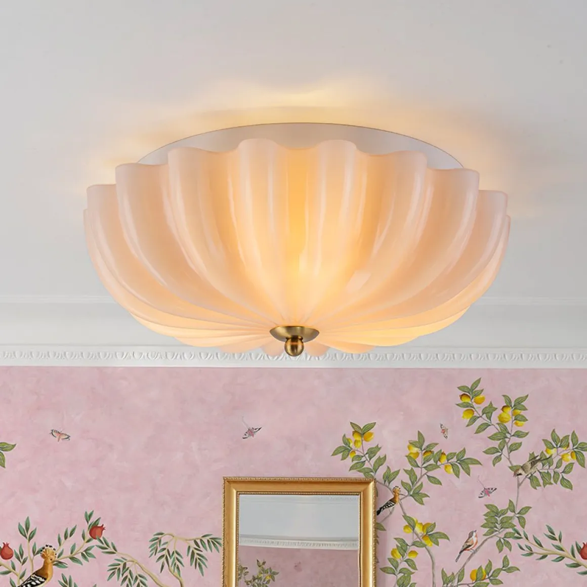 Art Deco Pleated Flower Shine Glass Semi Flush Mount