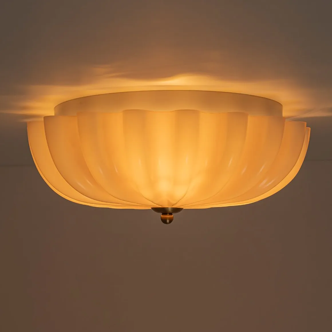 Art Deco Pleated Flower Shine Glass Semi Flush Mount