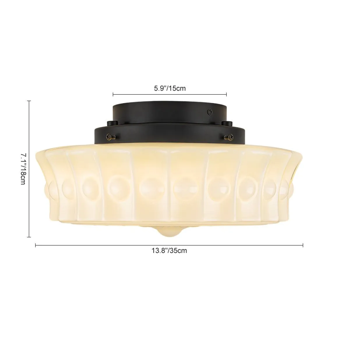 Art Deco Sculptural Milk Glass Schoolhouse LED Ceiling Light