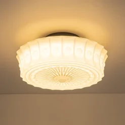 Art Deco Sculptural Milk Glass Schoolhouse LED Ceiling Light