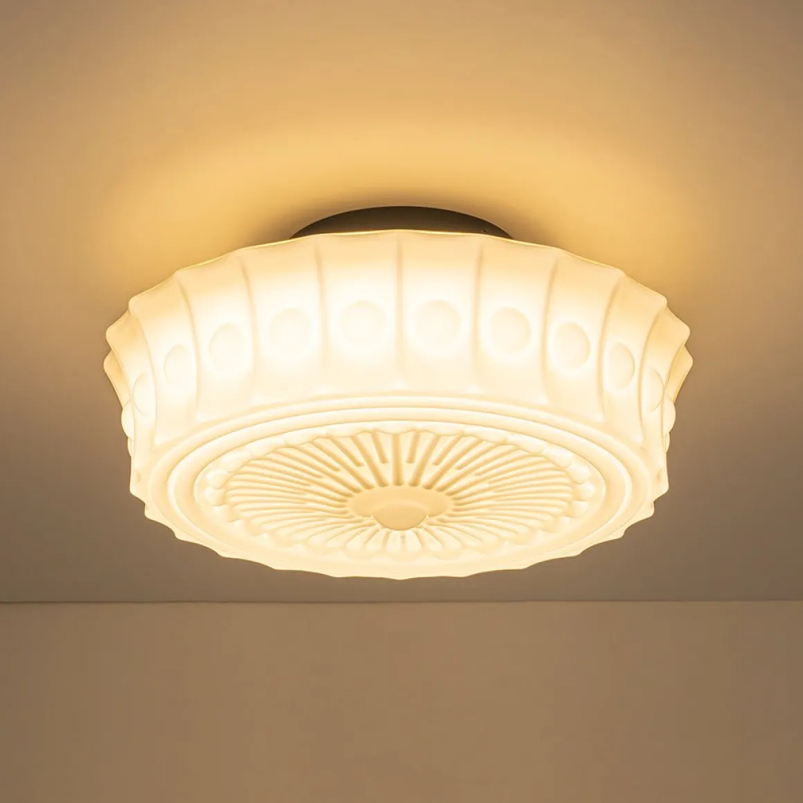 Art Deco Sculptural Milk Glass Schoolhouse LED Ceiling Light