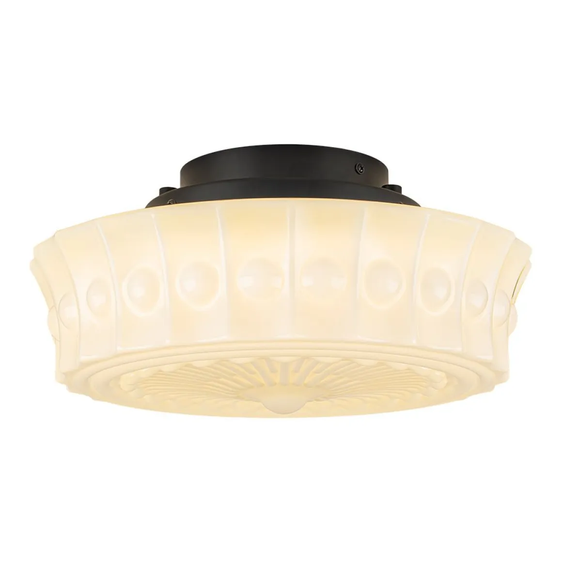 Art Deco Sculptural Milk Glass Schoolhouse LED Ceiling Light