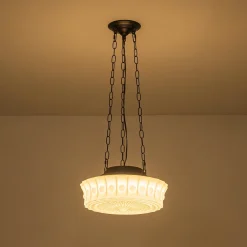 Art Deco Sculptural Milk Glass Schoolhouse LED Pendant