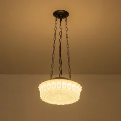 Art Deco Sculptural Milk Glass Schoolhouse LED Pendant