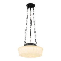 Art Deco Sculptural Milk Glass Schoolhouse LED Pendant