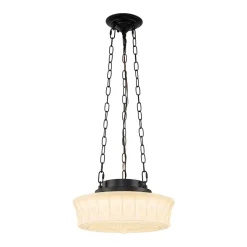 Art Deco Sculptural Milk Glass Schoolhouse LED Pendant