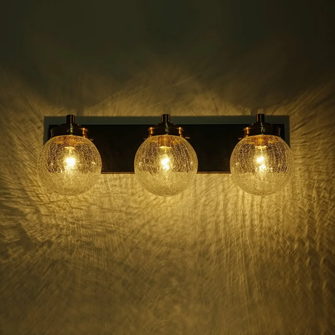 Black Brass Crackle Glass Globe Vanity Wall Lamp
