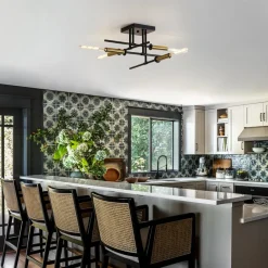 Black Brass 4-Light Sputnik Linear Semi Flush Mount