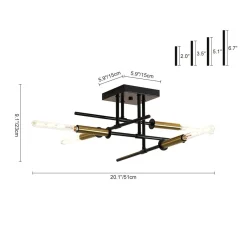 Black Brass 4-Light Sputnik Linear Semi Flush Mount