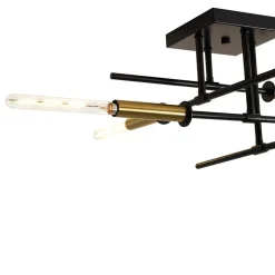 Black Brass 4-Light Sputnik Linear Semi Flush Mount