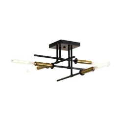 Black Brass 4-Light Sputnik Linear Semi Flush Mount