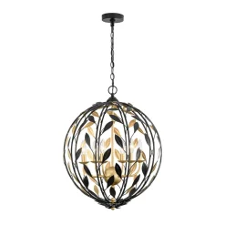 Black Gold Candle Style Leaf Vine Iron Orb Chandelier