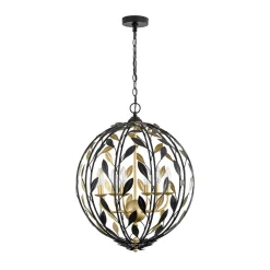 Black Gold Candle Style Leaf Vine Iron Orb Chandelier